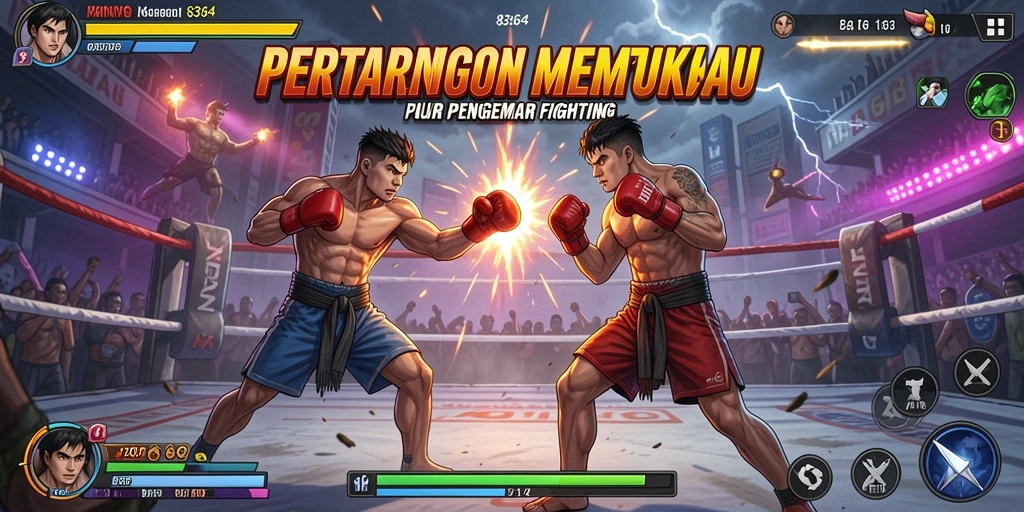 Screenshot gameplay 8364 menampilkan pertarungan mendebarkan antara karakter.