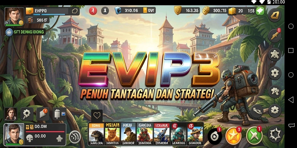 Screenshot gameplay EVIP3 menampilkan karakter dan aktivitas idle yang menarik.