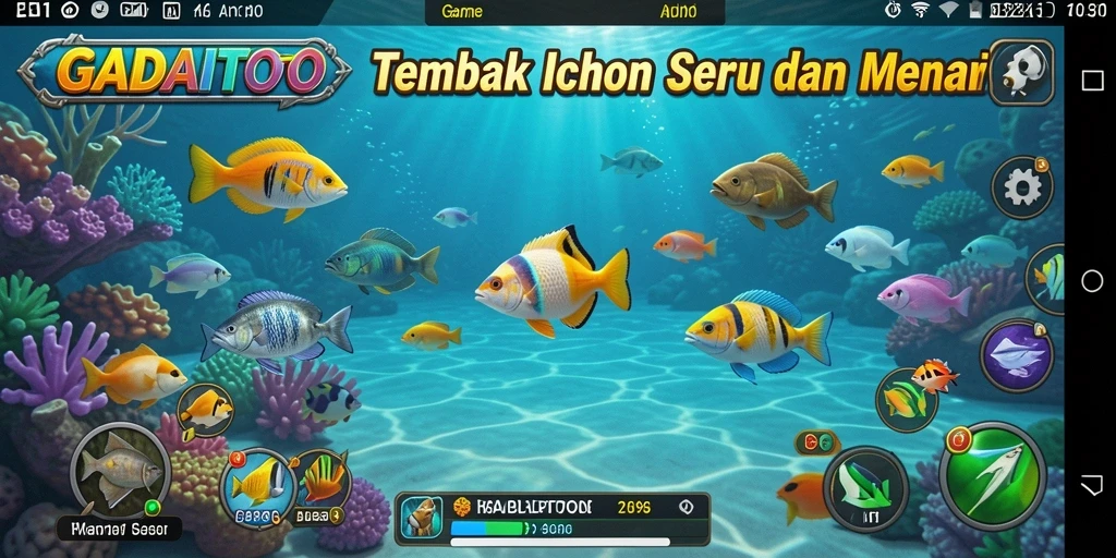 Tampilan gameplay seru dalam GADAITOTO saat menangkap ikan.