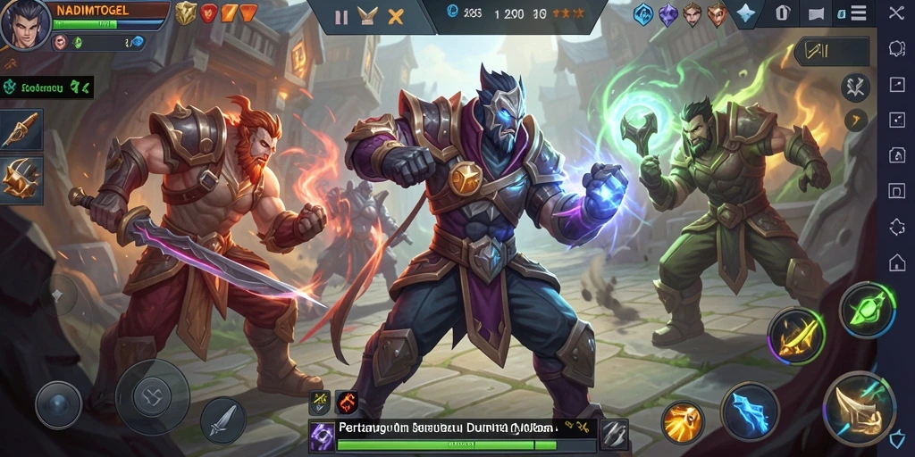 Tangkapan layar gameplay NADIMTOGEL menampilkan pertarungan epik di arena MOBA.
