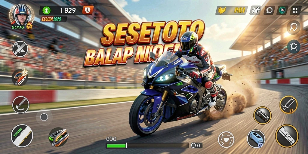 Gameplay mendebarkan balapan motor di SESETOTO dengan trek yang penuh tantangan.