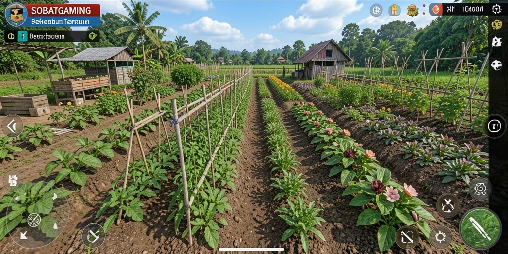 Tampilan gameplay SOBATGAMING yang menarik dengan kebun yang subur.